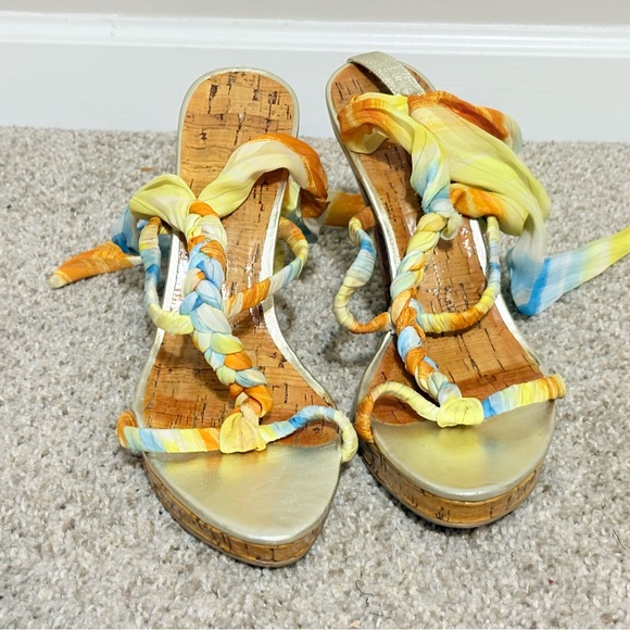 Yellow and Orange Heels with Comfortable Footbed and Stylish Straps - Picture 3 of 9